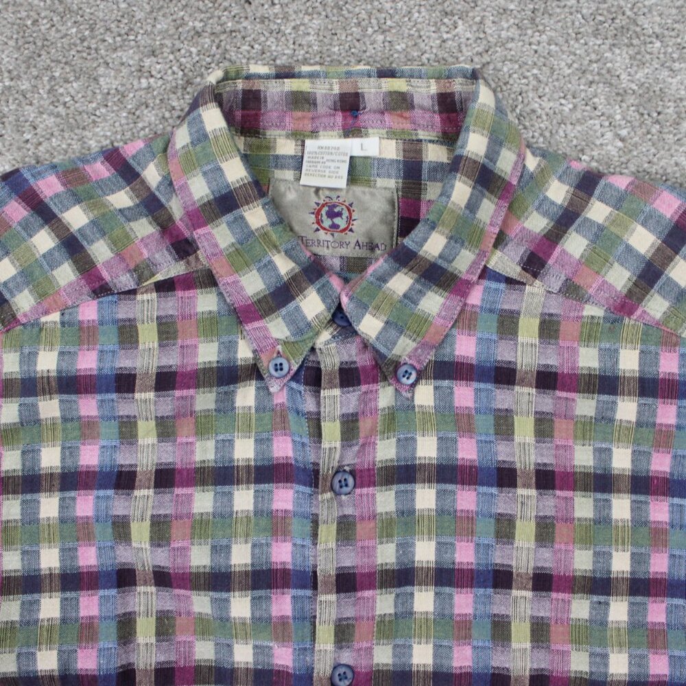 The Territory Ahead Shirt Mens Large Pink/Blue/Green‎ 100% Cotton Long Sleeve